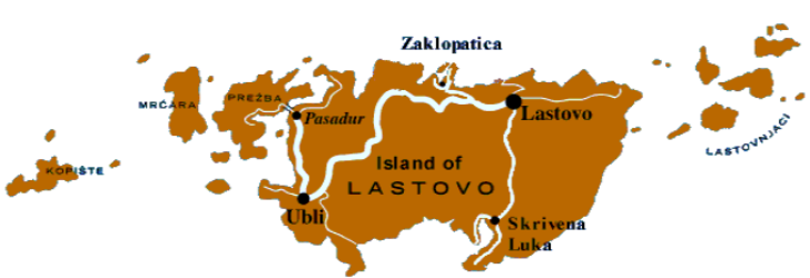 The island of Lastovo map 
