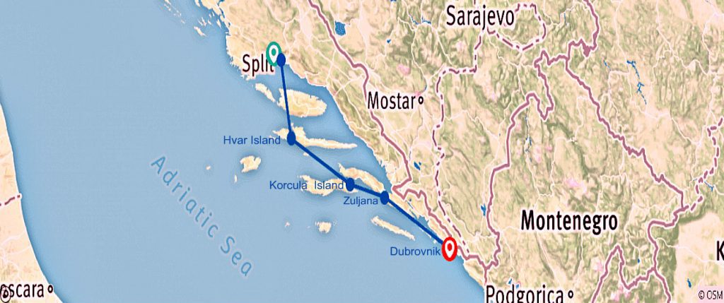 Dalmatian coast cycling map